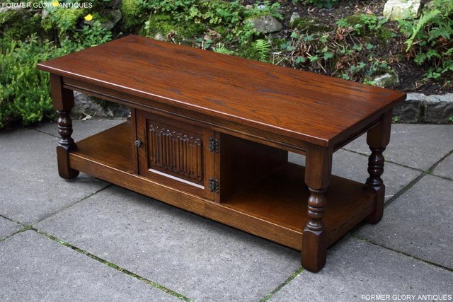 Image 3 of OLD CHARM LIGHT OAK LONG COFFEE WINE TABLE CABINET TV STAND