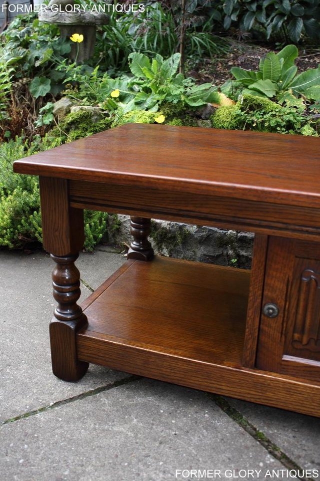 Image 11 of OLD CHARM LIGHT OAK LONG COFFEE WINE TABLE CABINET TV STAND