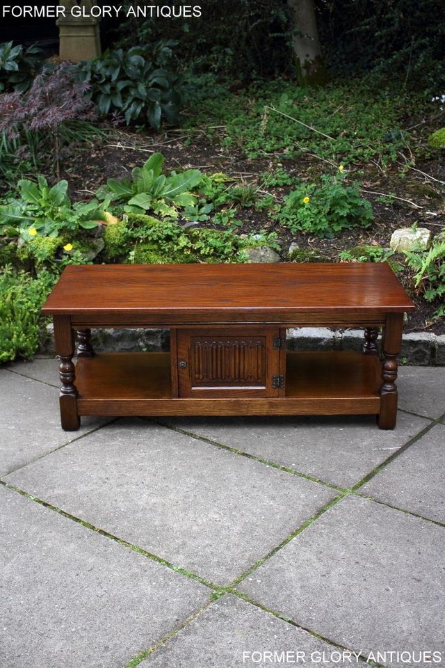 Image 12 of OLD CHARM LIGHT OAK LONG COFFEE WINE TABLE CABINET TV STAND