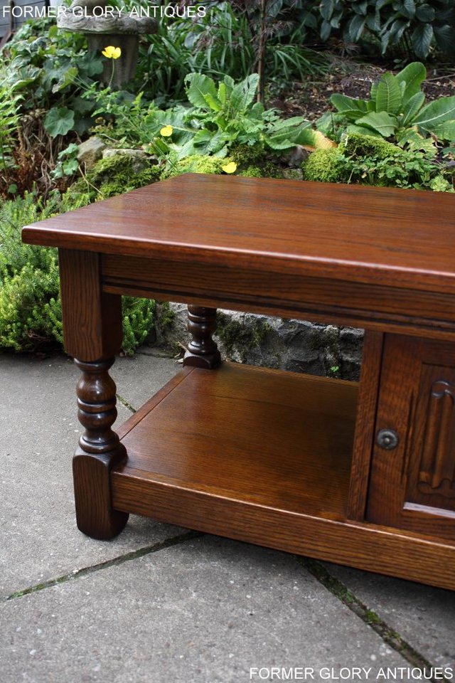 Image 18 of OLD CHARM LIGHT OAK LONG COFFEE WINE TABLE CABINET TV STAND