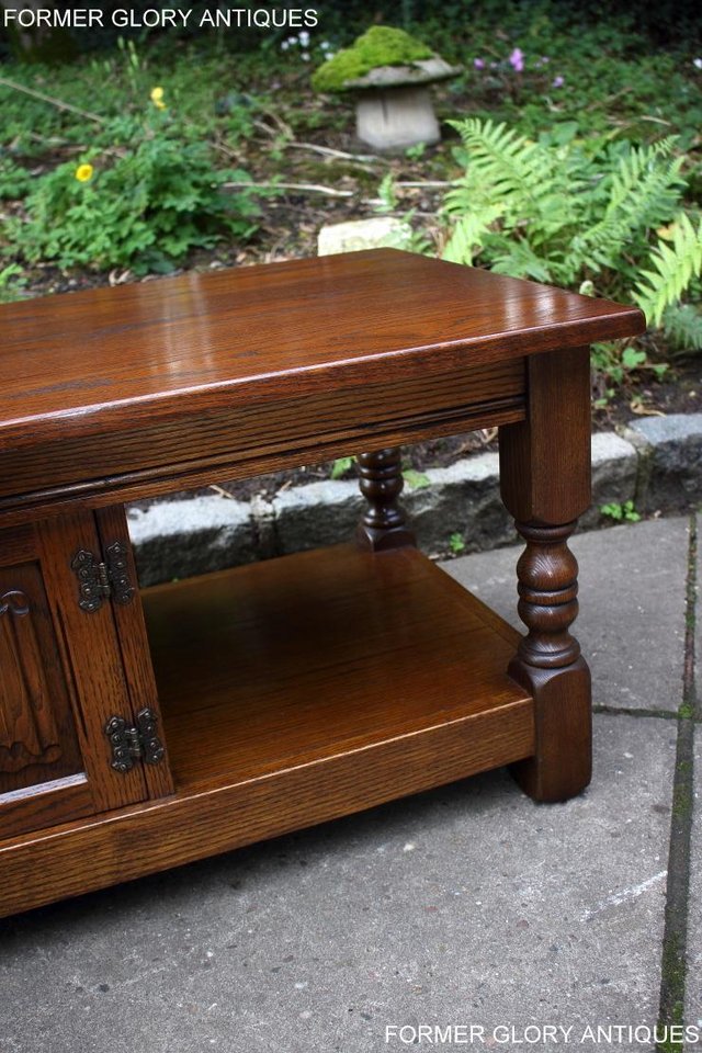 Image 30 of OLD CHARM LIGHT OAK LONG COFFEE WINE TABLE CABINET TV STAND