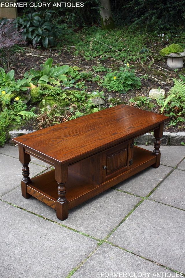Image 33 of OLD CHARM LIGHT OAK LONG COFFEE WINE TABLE CABINET TV STAND