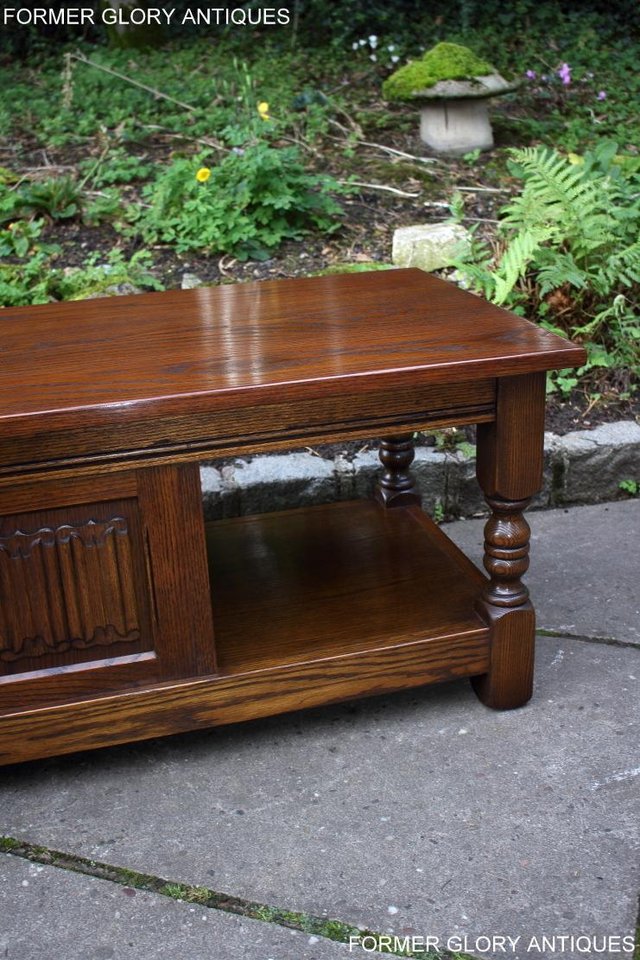 Image 37 of OLD CHARM LIGHT OAK LONG COFFEE WINE TABLE CABINET TV STAND