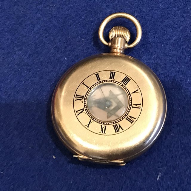 Image 2 of Masonic half hunter gold plated pocket watch and chain
