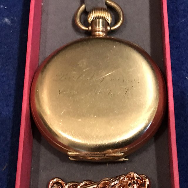 Image 3 of Masonic half hunter gold plated pocket watch and chain
