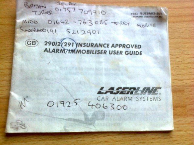Preview of the first image of Laserline, Car Alarm user guide, instruction booklet, 290i2/.