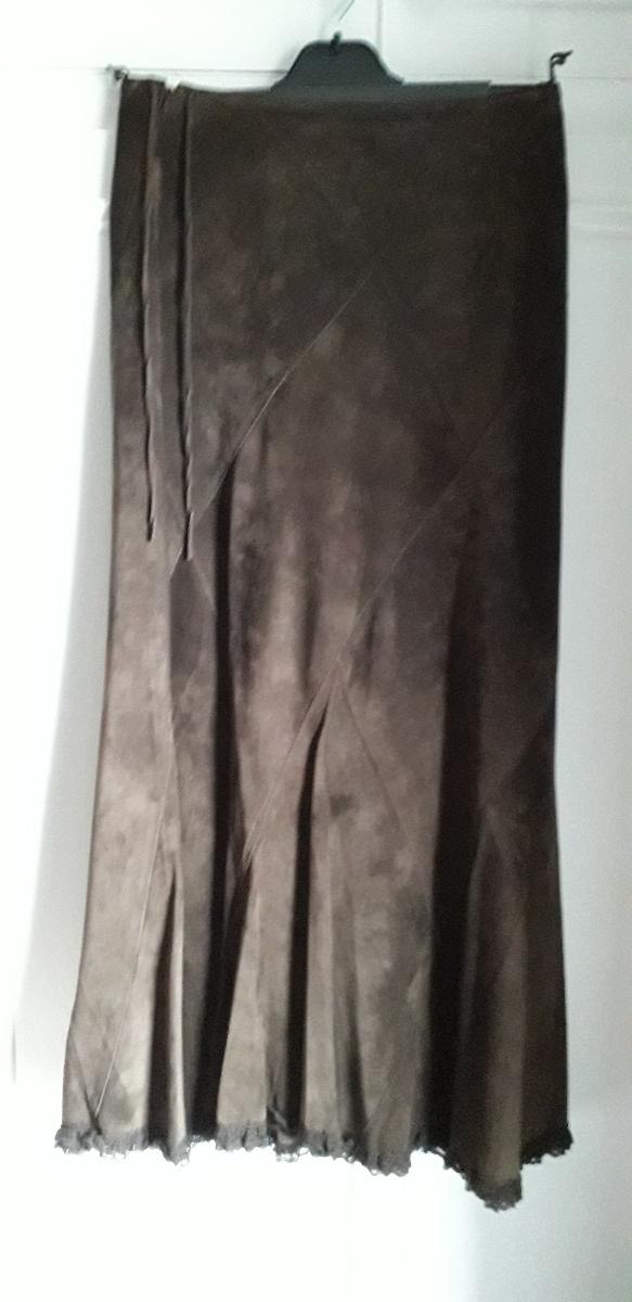 Preview of the first image of Brown Pure Leather Suede Maxi Skirt, size S..