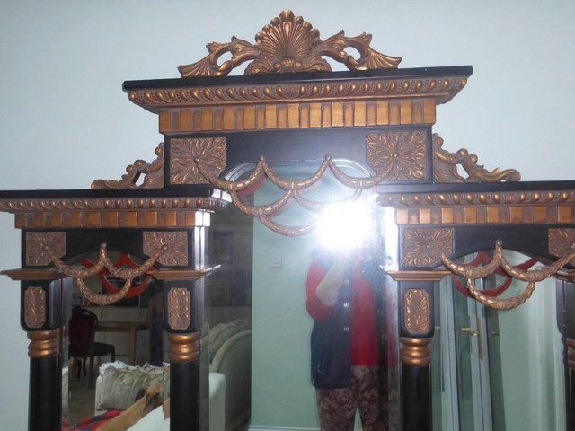 Image 3 of ANTIQUE MIRROR OVER 5FT TALL BLACK AND GOLD