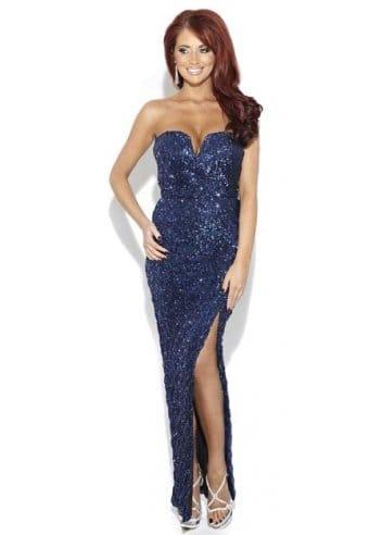 Preview of the first image of AMY CHILDS DRESS Designer Blue Sequin Dress Long Side Split.