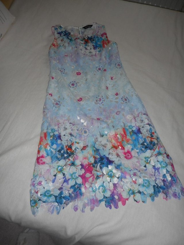 Preview of the first image of Beautiful Kaleidoscope shift lace dress size 10.