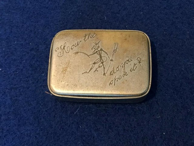Preview of the first image of 1WW Trench Art British Soldiers Trick opening Vesta.