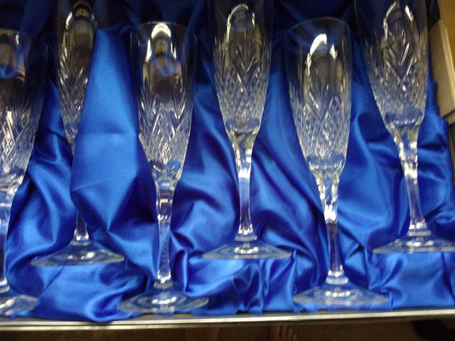 Preview of the first image of Crystal champagne flutes in presentation box.