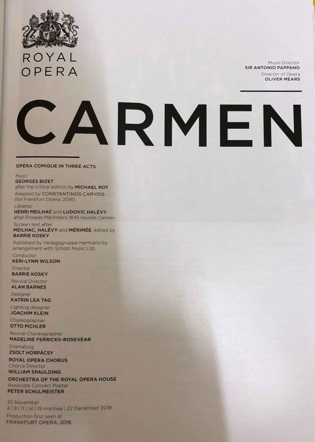 Image 2 of Carmen Programme Royal Opera House 2018/19 Season