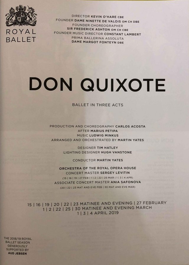 Image 3 of Don Quixote Programme Royal Ballet Royal Op. House 2018/19