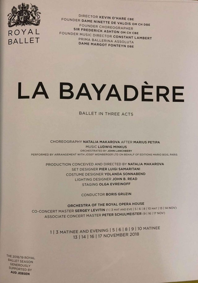 Image 3 of La Bayadere Programme Royal Ballet ROH2018