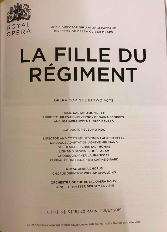 Image 2 of La Fille du Regiment Programme Royal Opera House 2019