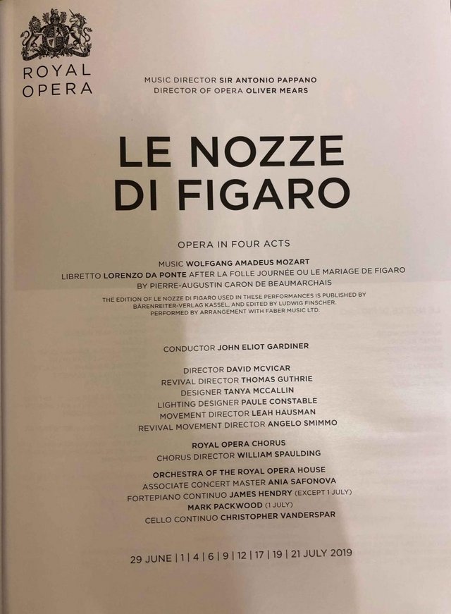 Image 3 of Le Nozze di Figaro Programme Royal Opera House 2018/19