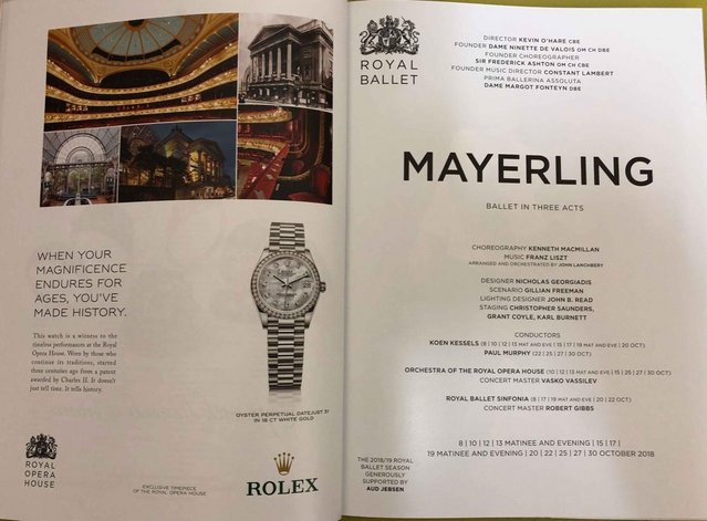 Image 2 of Meyerling Programme, Royal Ballet, ROH 2018/19