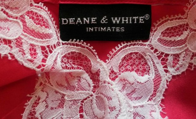 Preview of the first image of DEAN & WHITE Red Dress Pure Silk Cream Lace 1940-50 Style.