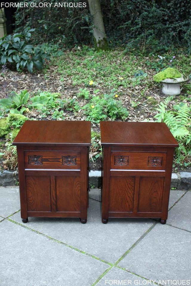 Image 4 of A PAIR OF OLD CHARM OAK BEDSIDE CABINETS LAMP TABLES DRAWERS