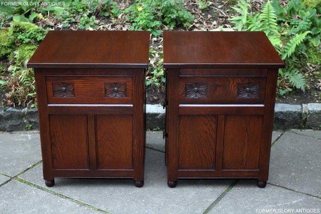 Image 12 of A PAIR OF OLD CHARM OAK BEDSIDE CABINETS LAMP TABLES DRAWERS