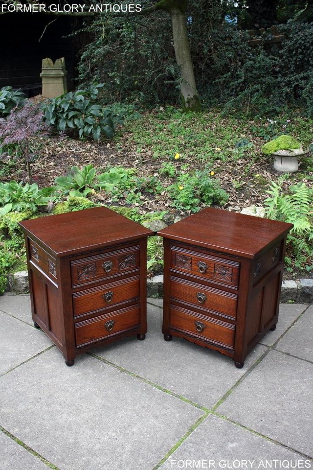 Image 13 of A PAIR OF OLD CHARM OAK BEDSIDE CABINETS LAMP TABLES DRAWERS