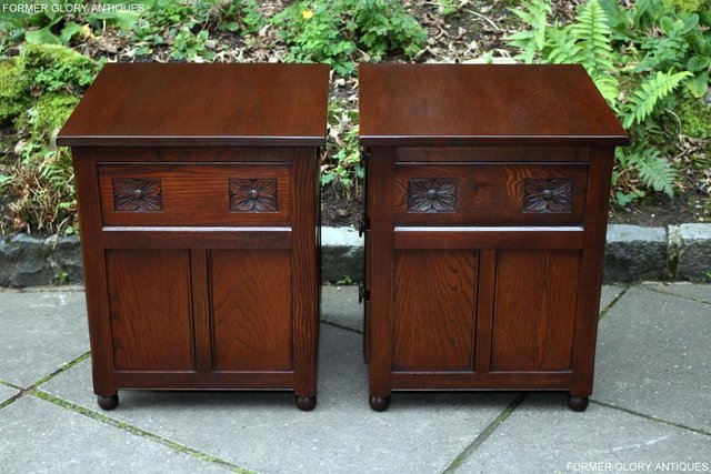Image 15 of A PAIR OF OLD CHARM OAK BEDSIDE CABINETS LAMP TABLES DRAWERS