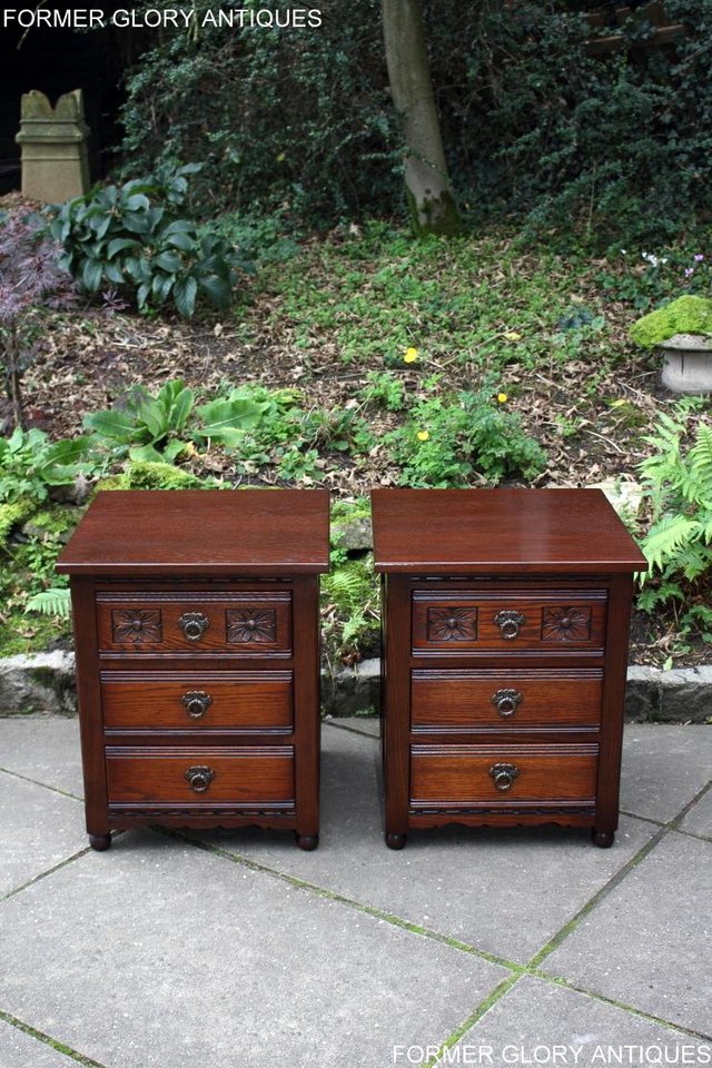 Image 54 of A PAIR OF OLD CHARM OAK BEDSIDE CABINETS LAMP TABLES DRAWERS