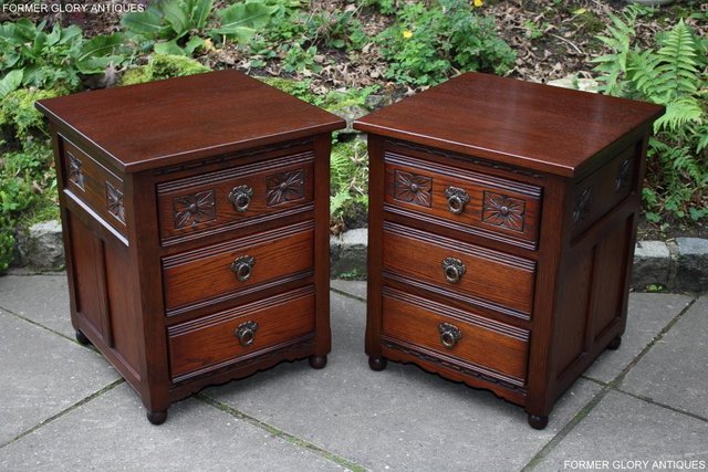Image 92 of A PAIR OF OLD CHARM OAK BEDSIDE CABINETS LAMP TABLES DRAWERS