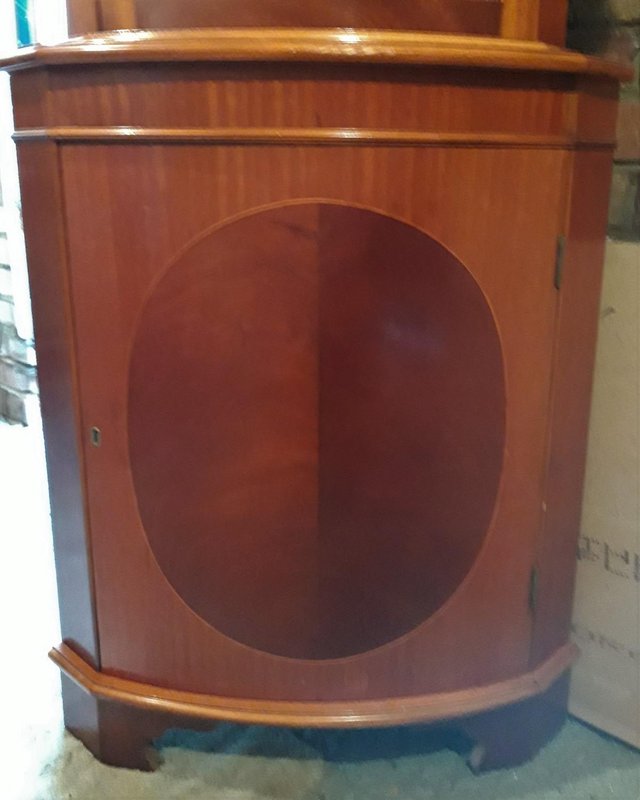 Image 2 of Beautiful Reproduction Walnut corner display cabinet