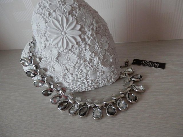 Image 3 of Collar Style Necklace-Lovely Clear/Grey Stones