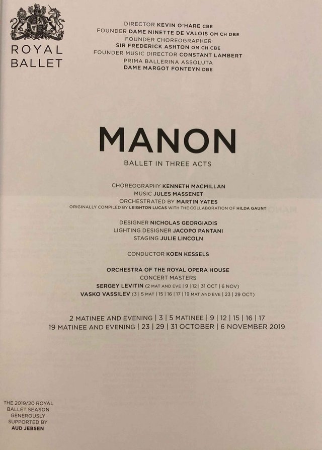 Image 2 of Manon Programme, R Ballet, R Opera House 2019/20