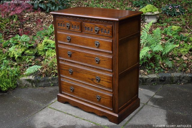 Image 2 of OLD CHARM LIGHT OAK TALL CHEST OF DRAWERS TV STAND SIDEBOARD