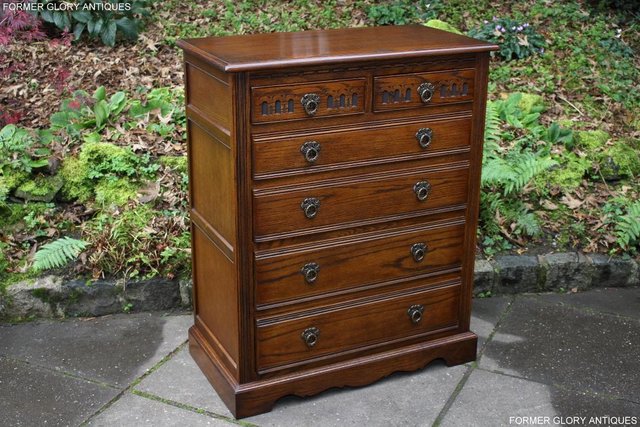 Image 3 of OLD CHARM LIGHT OAK TALL CHEST OF DRAWERS TV STAND SIDEBOARD
