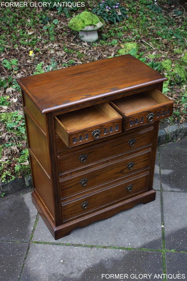 Image 9 of OLD CHARM LIGHT OAK TALL CHEST OF DRAWERS TV STAND SIDEBOARD