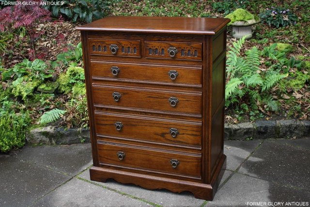 Image 13 of OLD CHARM LIGHT OAK TALL CHEST OF DRAWERS TV STAND SIDEBOARD