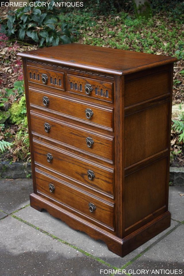 Image 18 of OLD CHARM LIGHT OAK TALL CHEST OF DRAWERS TV STAND SIDEBOARD