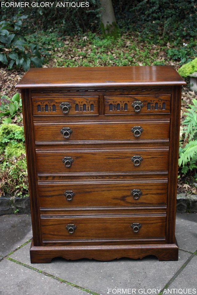 Image 39 of OLD CHARM LIGHT OAK TALL CHEST OF DRAWERS TV STAND SIDEBOARD