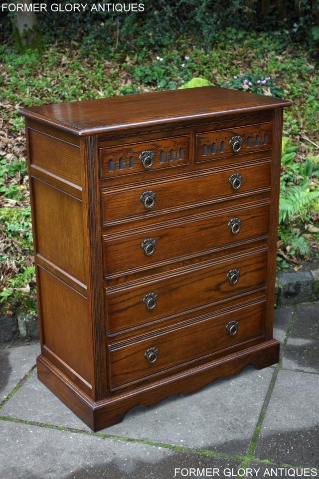 Image 59 of OLD CHARM LIGHT OAK TALL CHEST OF DRAWERS TV STAND SIDEBOARD