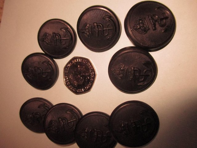 Image 2 of 9 Navy Kings Crown buttons Navy Bakelite