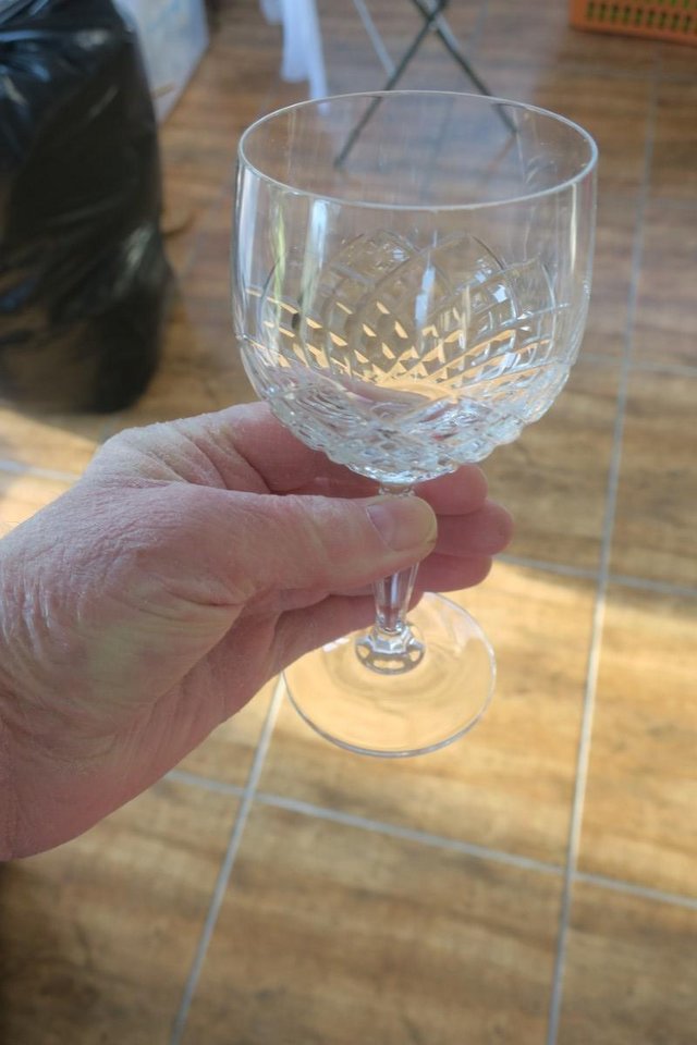 Preview of the first image of Wine glasses. Boxed set of cut glass..regal looking.