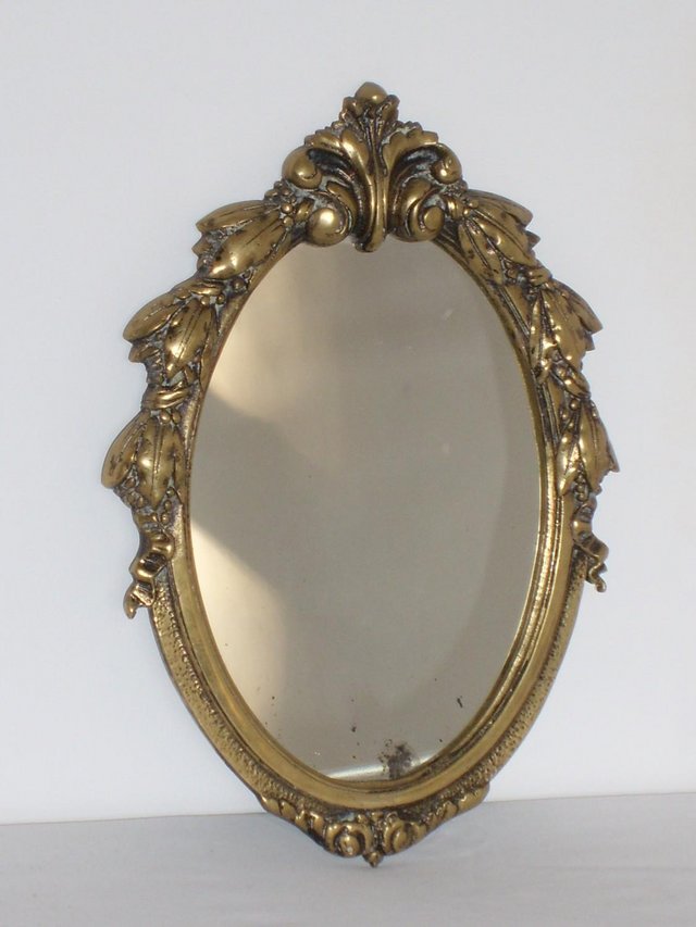 Preview of the first image of Small Oval Vintage Brass Framed Mirror.