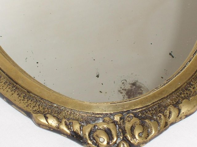 Image 3 of Small Oval Vintage Brass Framed Mirror