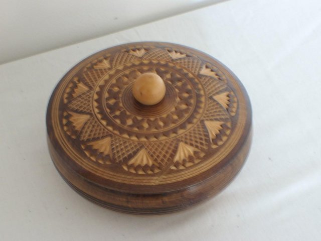 Preview of the first image of Turned Wood Bowl With Decorative Lid.