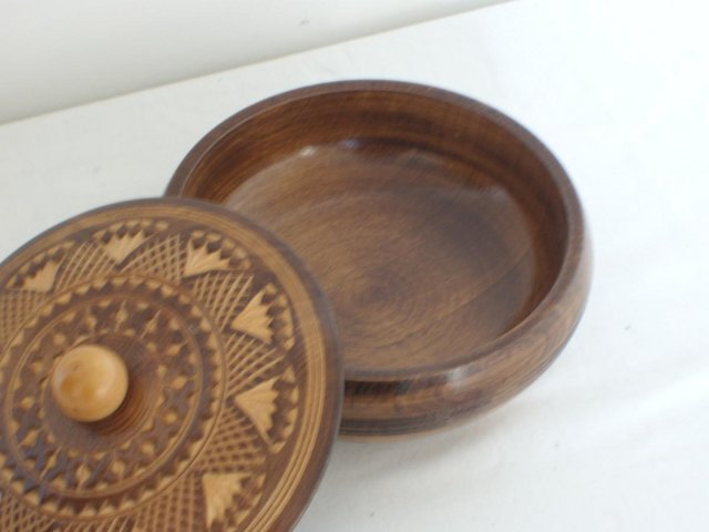 Image 3 of Turned Wood Bowl With Decorative Lid