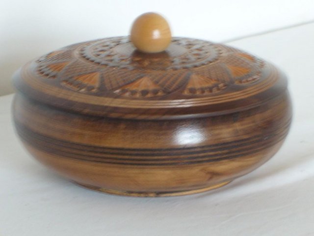 Image 5 of Turned Wood Bowl With Decorative Lid