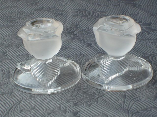 Preview of the first image of Pair Glass Flower Design Candle Holders.