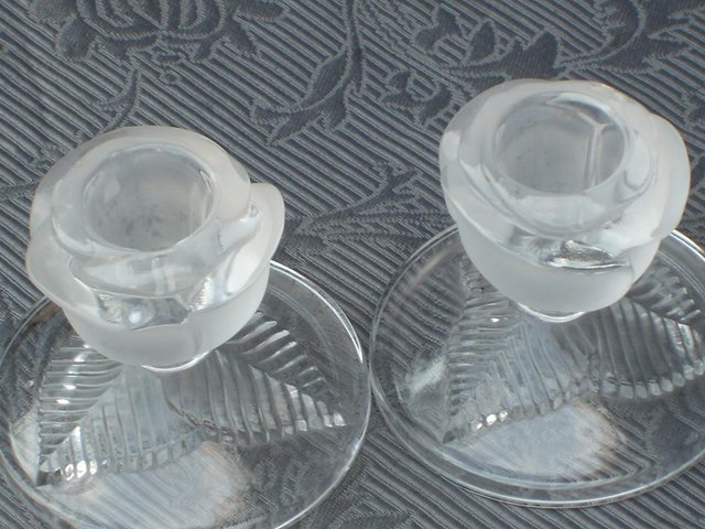 Image 2 of Pair Glass Flower Design Candle Holders