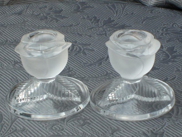 Image 5 of Pair Glass Flower Design Candle Holders