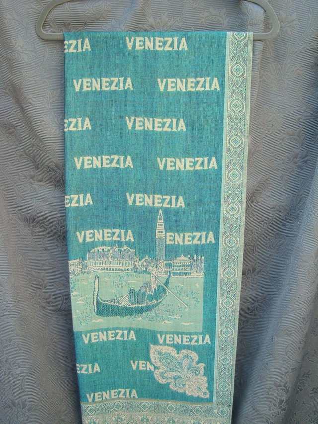 Preview of the first image of VENEZIA Teal & Cream Scarf – New With Tags.